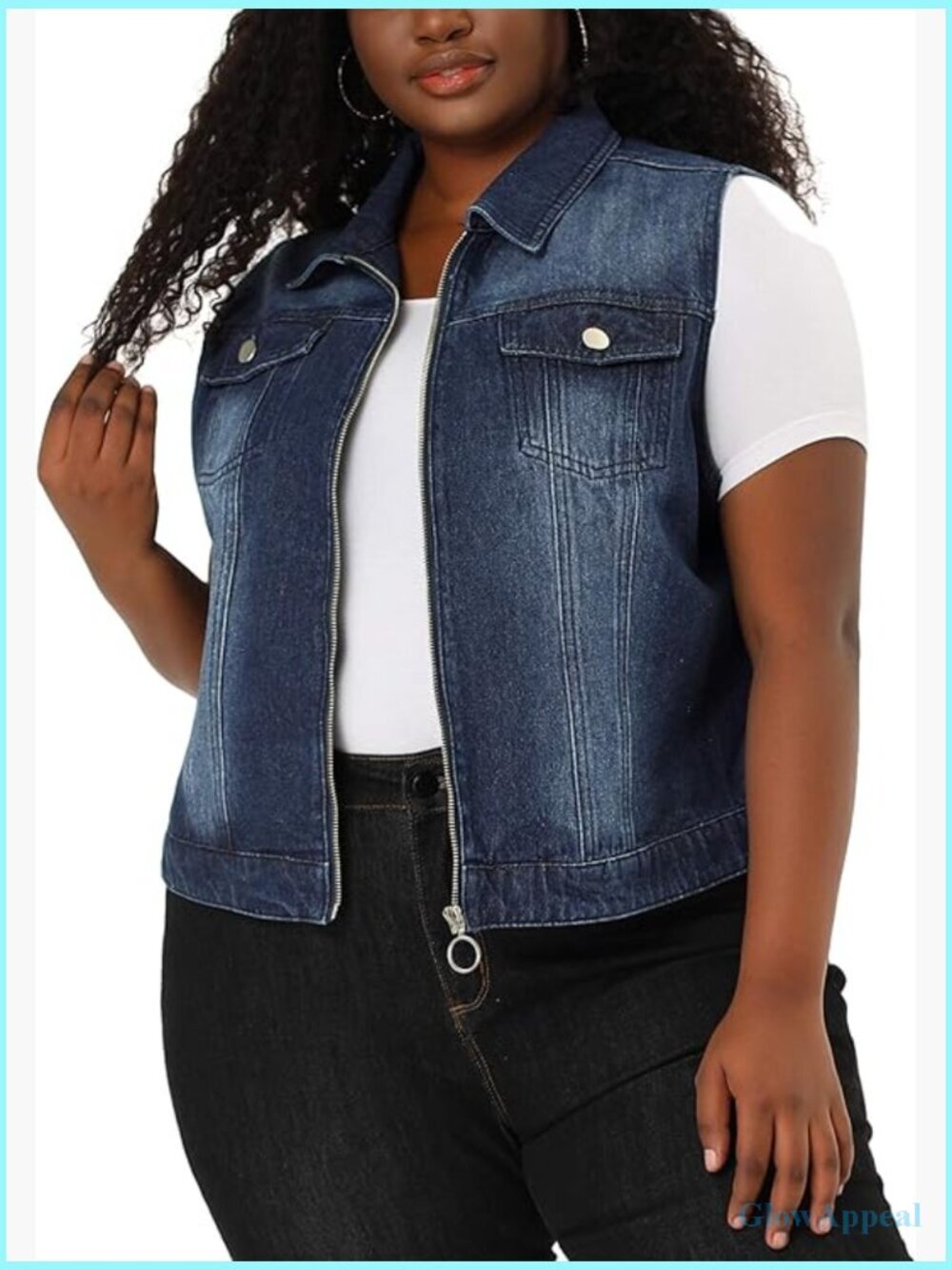 Plus Size Denim Vest Sleeveless Zip Up Button Down Jean Jacket